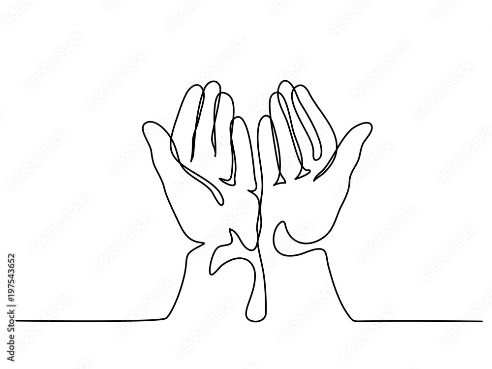 Continuous line drawing. Hands palms together praying. Vector illustration Continuous line drawing. Hands palms together praying. Vector illustration