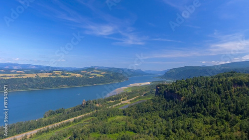 Aerial panoramic view of Columbia River Gorge , USA