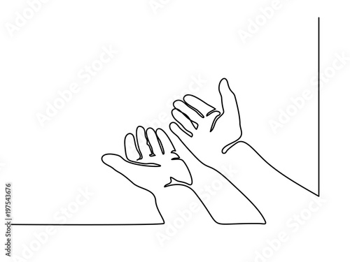 Continuous line drawing. Hands palms together praying. Vector illustration