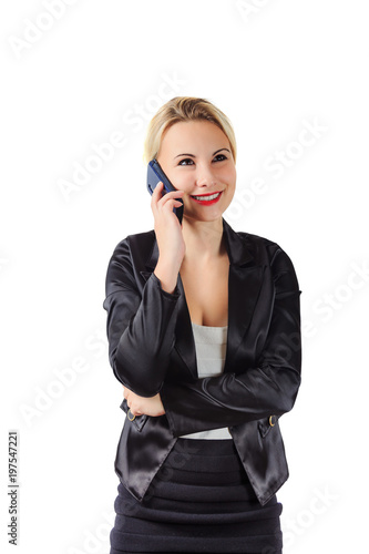 girl in business outfit talking on the phone