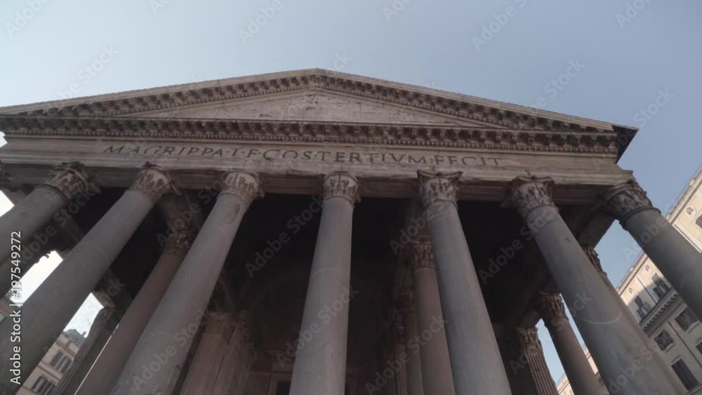 Beautiful establishing shot looking up at the massive pillars of the Pantheon in Rome Beautiful establishing shot looking up at the massive pillars of the Pantheon in Rome