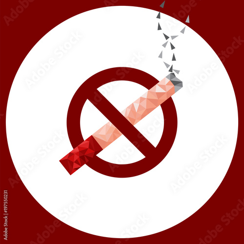 No smoking sign in low poly design with cigarette and ash.