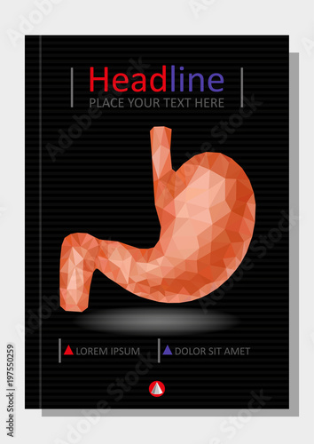 Realistic 3d low poly human stomach and duodenum. Healthy digestive system. Abstract medical concept. Cover design A4 for books, journals, conferences