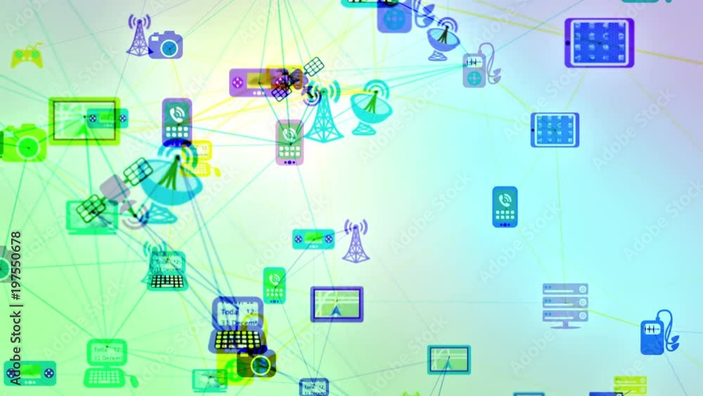 Loop animation of digital devices connected in cyberspace. Symbolizing communications networks, cloud computing, television broadcasting, wireless and cellular networks etc. Loop animation of digital devices connected in cyberspace. Symbolizing communications networks, cloud computing, television broadcasting, wireless and cellular networks etc.