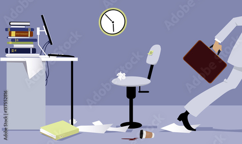 Business person leaving his office early, EPS 8 vector illustration