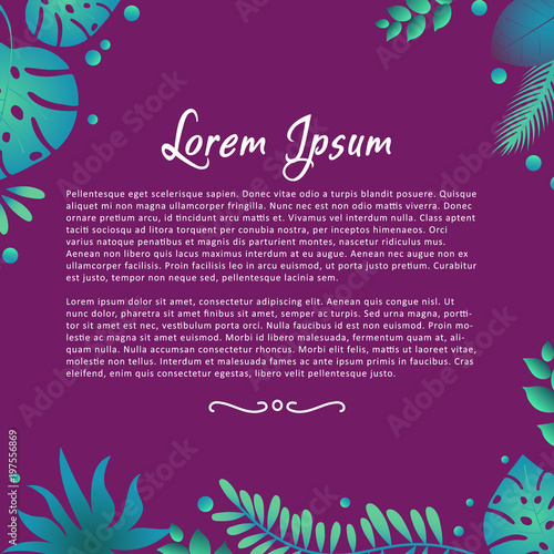 Poster background with tropical leafs on purple