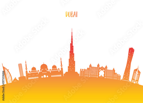 Dubai Landmark Global Travel And Journey paper background. Vector Design Template.used for your advertisement, book, banner, template, travel business or presentation.