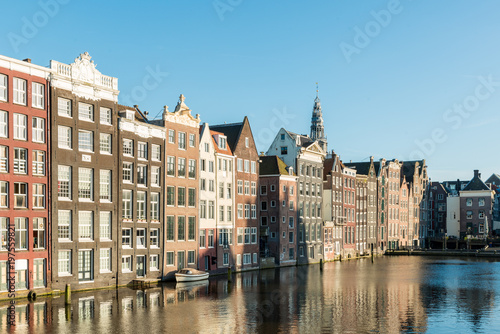 Netherlands traditional houses and Amsterdam canal in Amsterdam ,Netherlands.