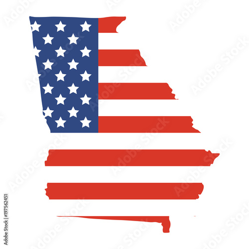 Vector illustrationor icon: Georgia us state map shape. American State of Georgia map silhouette with the flag of United States of America.