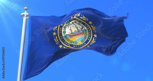 Flag of american state of New Hampshire, region of the United States, waving at wind - loop photo