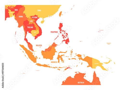 Map of Southeast Asia. Vector map in shades of orange.
