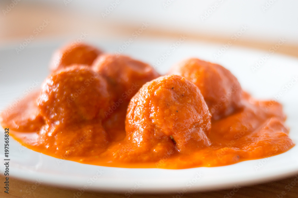Homemade Polish traditional meatball called in Poland as pulpety with tomato sauce. Homemade Polish traditional meatball called in Poland as pulpety with tomato sauce.