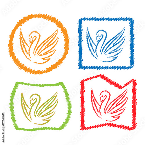 Vector abstract hatched goose. Flat design.