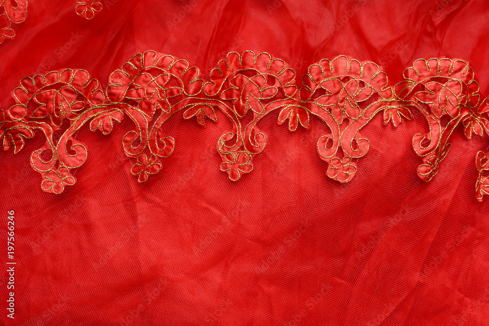 Red textile embroidery wedding background Red textile embroidery wedding background