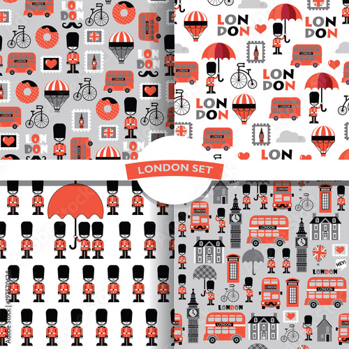 set of  british childish vector seamless patterns