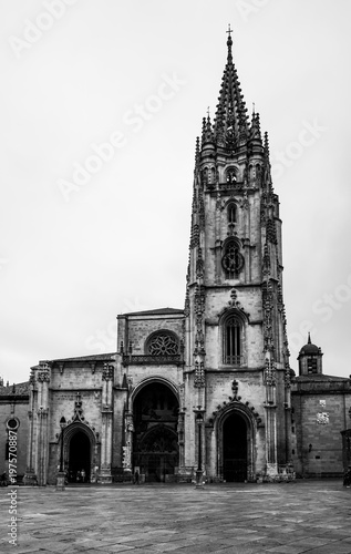 The Cathedral of San Salvador in Oviedo Spain has several architectural styles including Romanesque, Gothic and Renaissance, groundbreaking was in 781 AD with additions in 1388 and 1528.