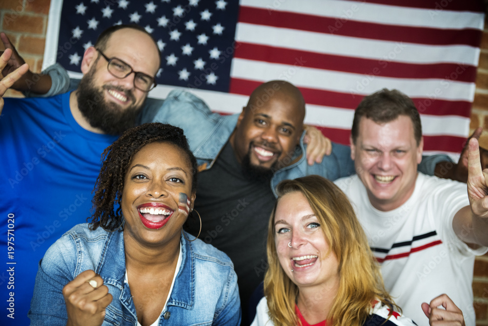 Obraz premium Friends cheering world cup with painted flag