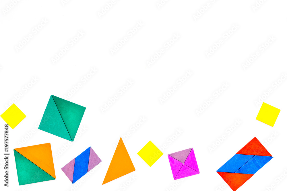 pieces of bright paper for puzzle on white office background top view mockup pieces of bright paper for puzzle on white office background top view mockup