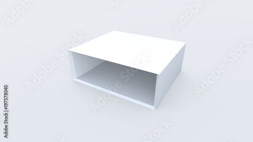 3d Render open blank box on white background .