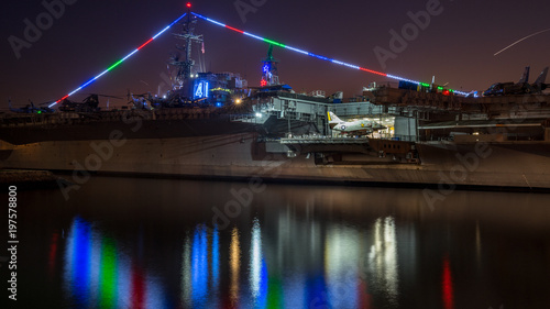 USS Midway Aircraft Carrier. Long exposure. Jet Fighter pressent on deck.