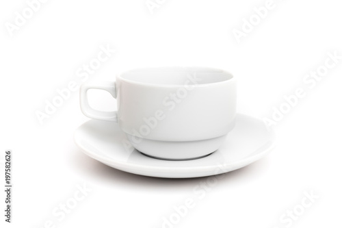 empty ceramic coffee cup with saucer on white background