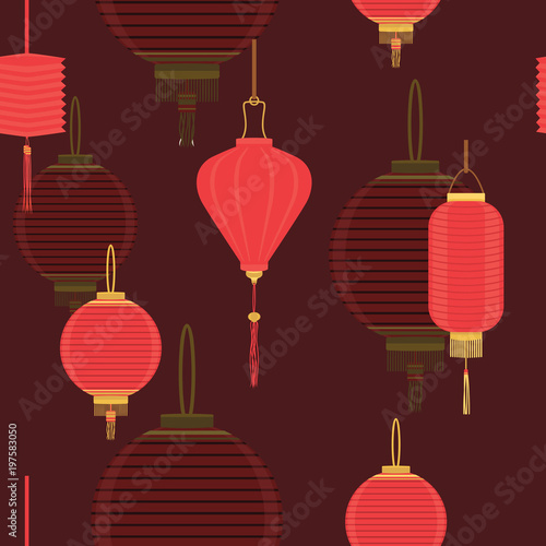 China Chinese Red Lanterns in Seamless Repeatable Pattern