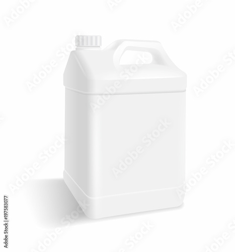 White plastic gallon on a white background. For use of advertising package products, milk, oil, water. Vector realistic file. photo