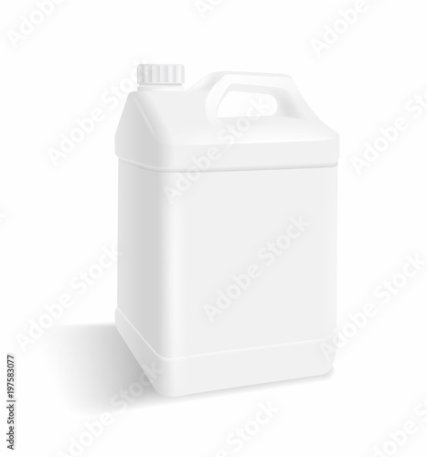 White plastic gallon on a white background. For use of advertising package products, milk, oil, water. Vector realistic file.