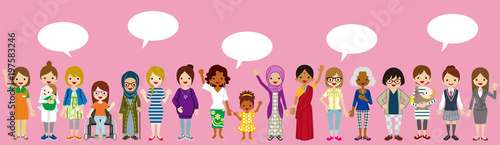 Standing Various women with Speech bubbles - Women’s Rights concept