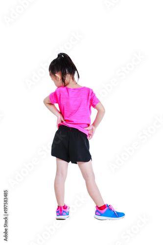 Obraz na płótnie Asian pretty child doing exercises. Isolated on white background. w salonie