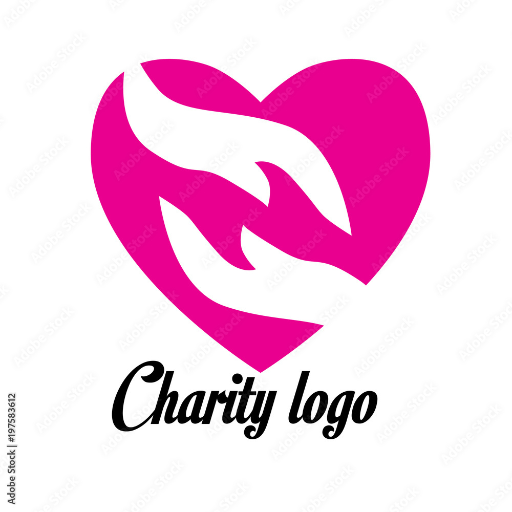 charity logo design with hand and heart icon charity logo design with hand and heart icon