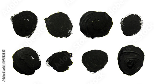 Fotografie Set of black circles. Abstract gouache brush strokes