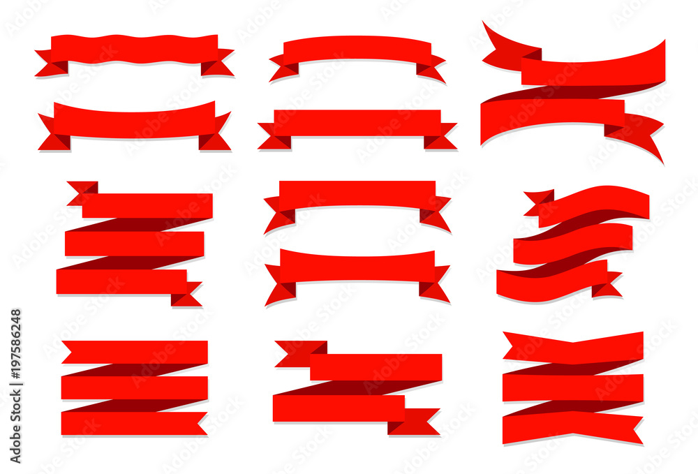 Set of ribbons, banners or wrapping tape isolated on background Set of ribbons, banners or wrapping tape isolated on background