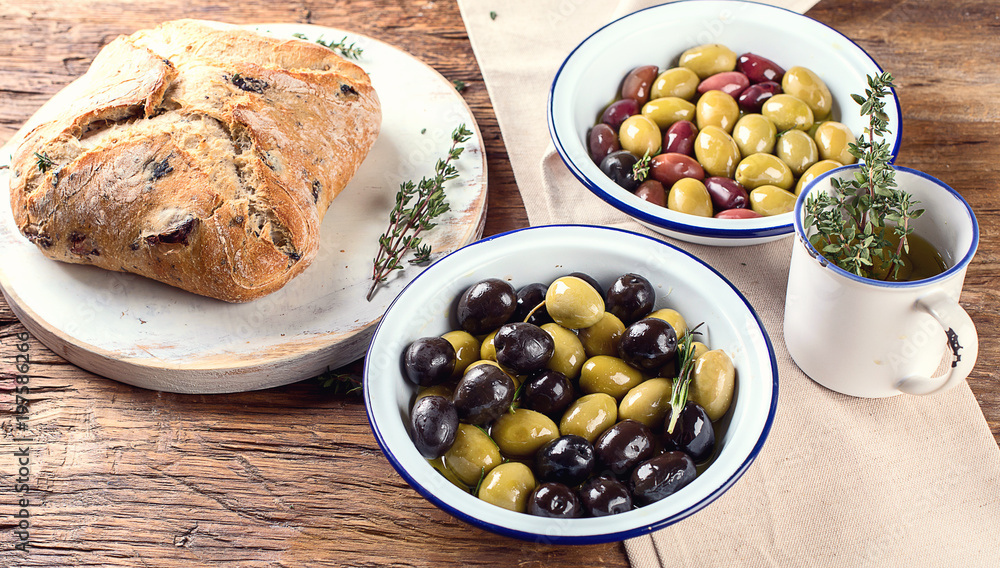 Olives bread ciabatta, olives mix. Olives bread ciabatta, olives mix.