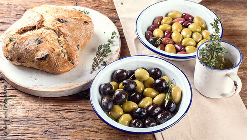 Olives bread ciabatta, olives mix.