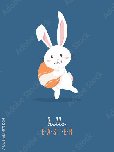 Hello easter with white Easter rabbit.