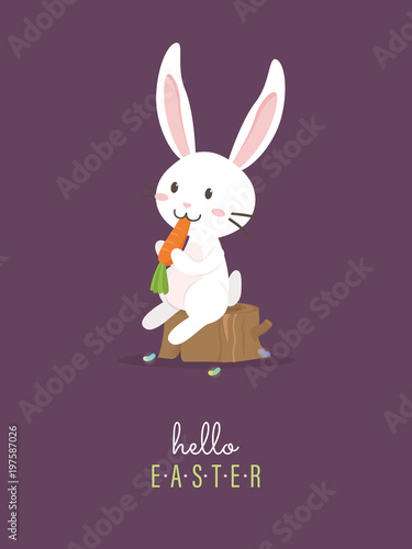 Hello easter with white Easter rabbit.
