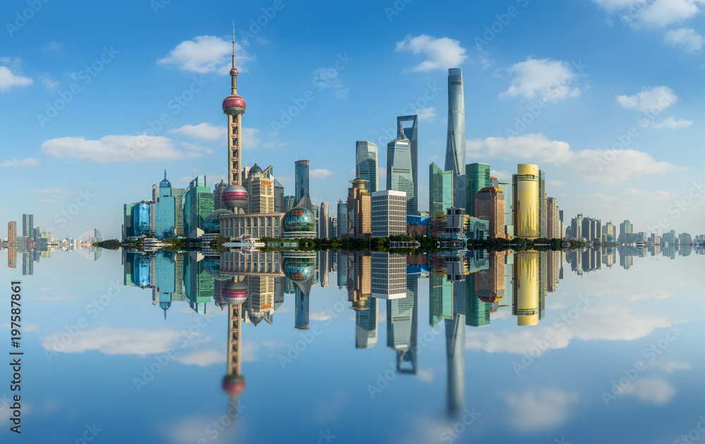 The skyline of the urban architectural landscape in Lujiazui, the Bund, Shanghai