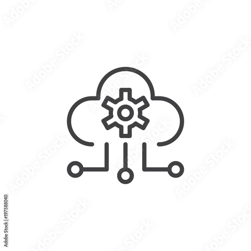 Cloud computing outline icon. linear style sign for mobile concept and web design. Gear cloud server simple line vector icon. Symbol  logo illustration. Pixel perfect vector graphics