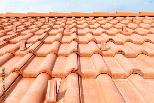 Natural clay tiles on the roof of the house