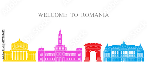 Romania set. Isolated Romania architecture on white background