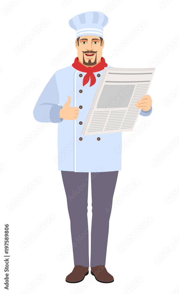 Chef with newspaper showing thumb up Chef with newspaper showing thumb up