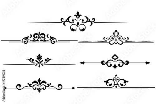 Vintage set of decorative elements. Black  separators on a white