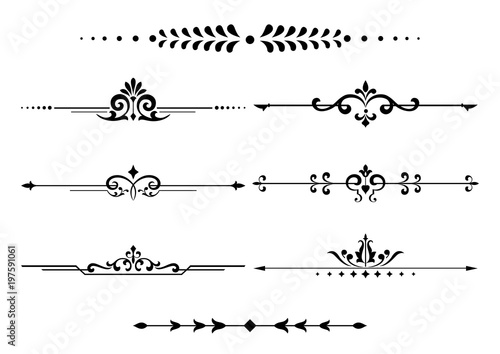Vintage set of decorative elements. Black  separators on a white