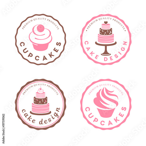 Vector logo design template. Cake, cupcakes bakery sings. 