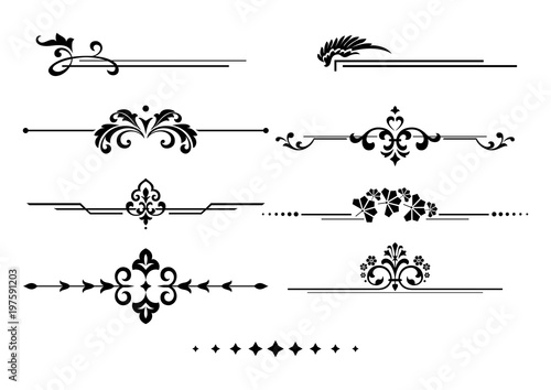 Vintage set of decorative elements. Black  separators on a white