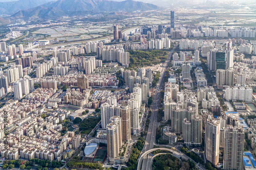Fototapeta premium A bird's eye view of the urban architectural landscape in Shenzhen