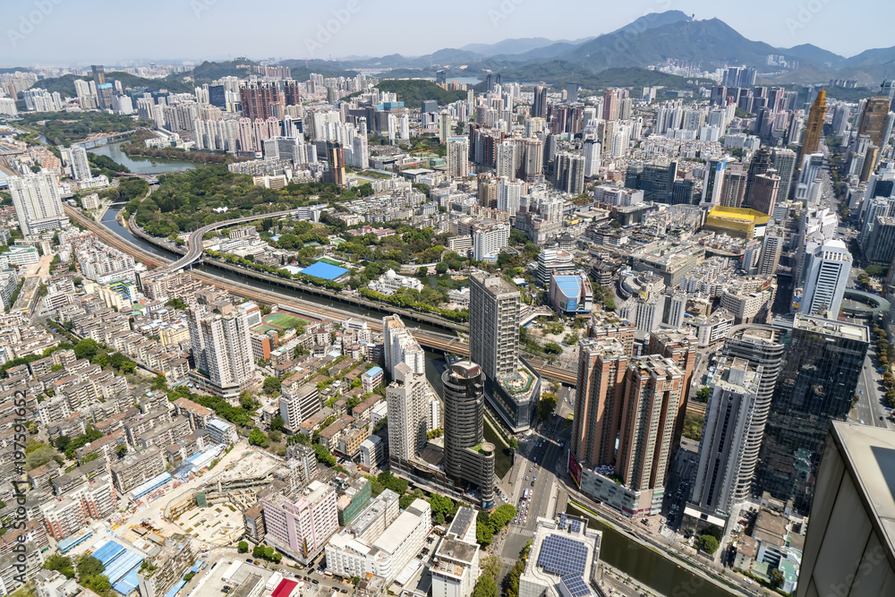 Fototapeta premium A bird's eye view of the urban architectural landscape in Shenzhen