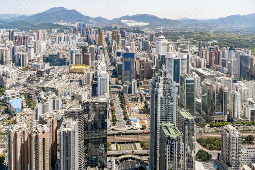 A bird's eye view of the urban architectural landscape in Shenzhen