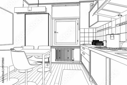 Moderne Einbauküche (Skizze)